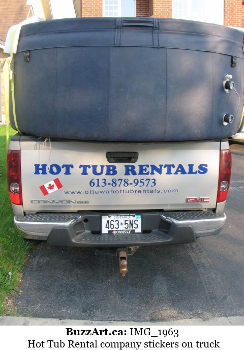 Hot Tub Rental company stickers on truck